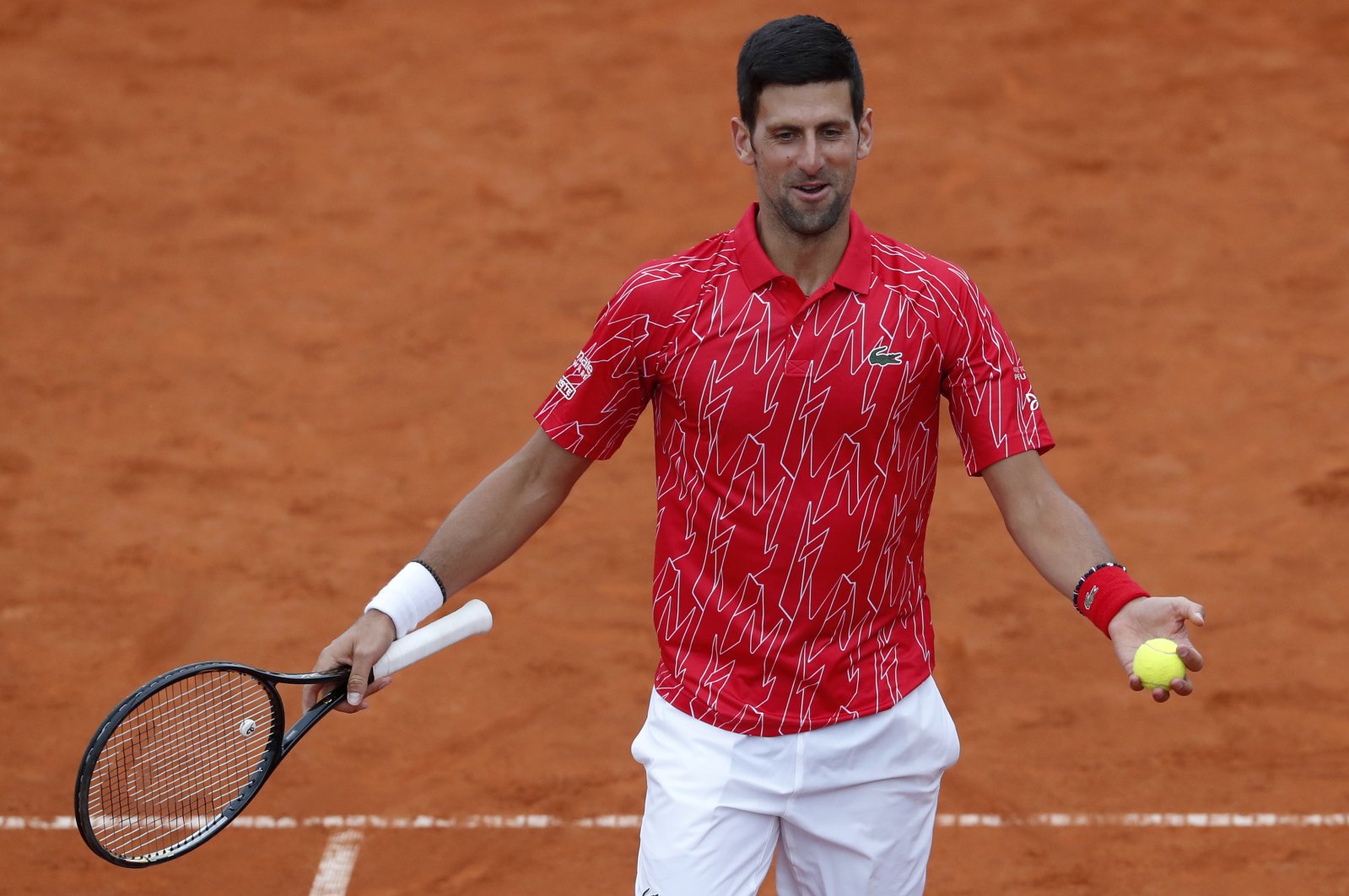 Novak Djokovic reacts at the charity tournament Adria Tour, in Belgrade, Serbia, June 12, 2020. (AP Photo)