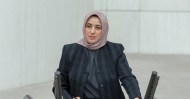 Justice and Development Party’s (AK Party) group deputy chair, Özlem Zengin, makes a speech at the Turkish parliament, Oct. 21, 2019. (AA)