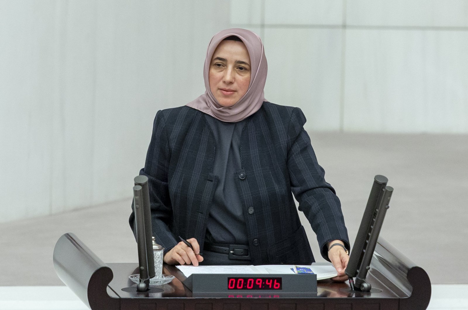 Justice and Development Party’s (AK Party) group deputy chair, Özlem Zengin, makes a speech at the Turkish parliament, Oct. 21, 2019. (AA)