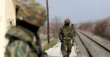 Greek soldiers secure a train station near Turkey's Pazarkule border crossing, in Kastanies, Greece March 8, 2020. (Reuters File Photo)