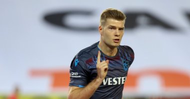 Alexander Sorloth celebrates his goal in a game against Ankaragücü, Trabzon, June 27, 2020. (AA Photo)