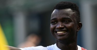 Bologna's Musa Juwara smiles after his team's win against Serie A giants Inter Milan in Milan, Italy, July 5, 2020. (AFP Photo)
