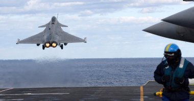 A Dassault Rafale fighter jet is catapulted from the French aircraft carrier Charles de Gaulle off the eastern coast of Cyprus in the Mediterranean Sea, Feb. 10, 2020. (AFP Photo)