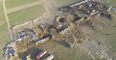 An aerial view shows the debris at an explosion site at a factory making fireworks among corn fields, Xutong County of Kaifeng, Henan province, Jan. 14, 2016. (REUTERS Photo)