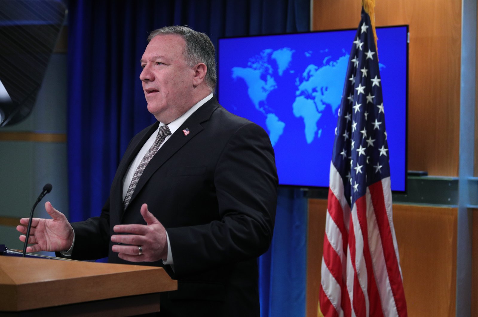 Secretary of State Mike Pompeo speaks during a news conference at the State Department in Washington, July 8, 2020. (AP Photo)