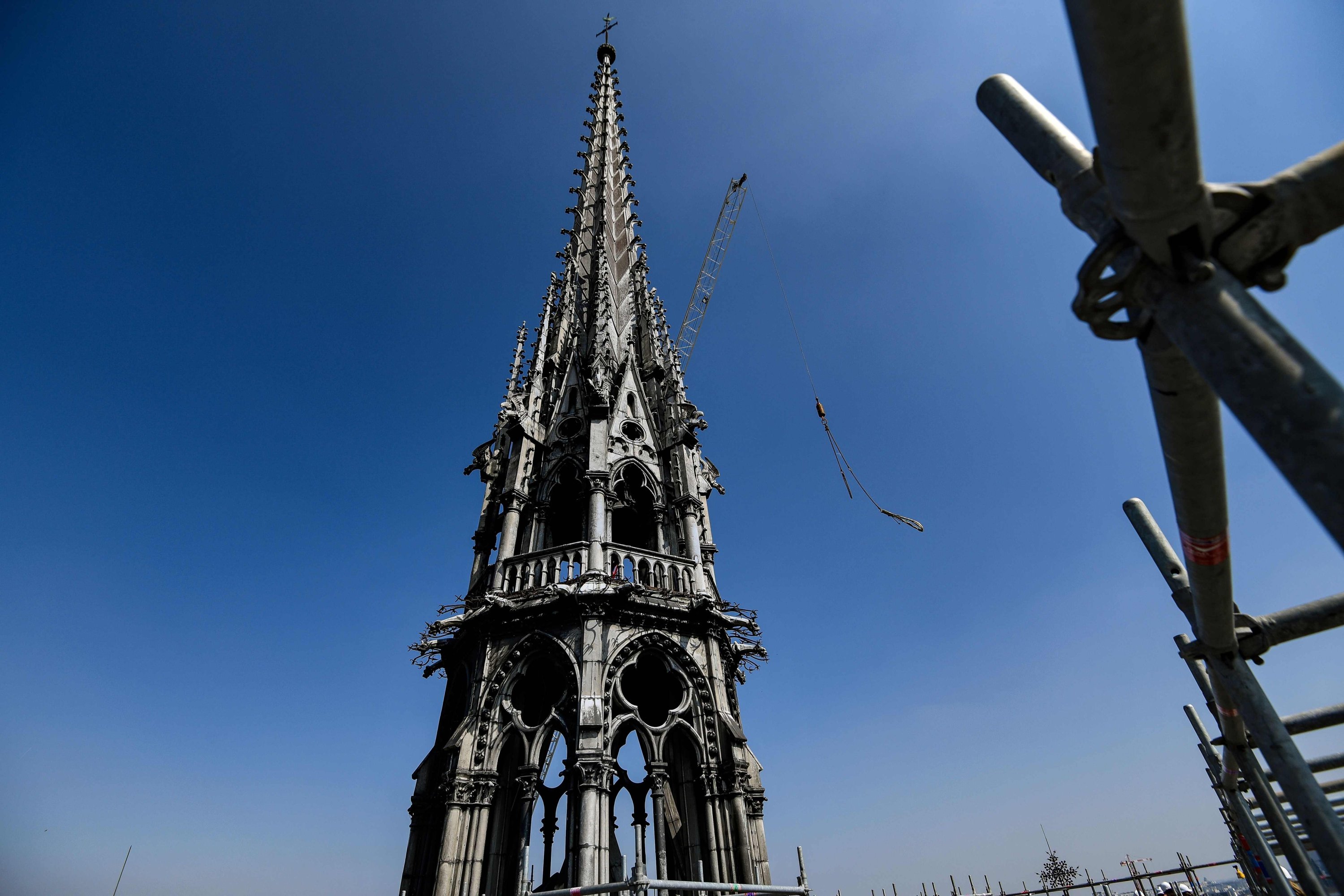 The spire of Notre-Dame de Paris Cathedral during restoration works, in Paris, France on April 11, 2019. (AFP Photo)