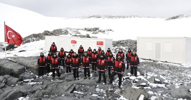 The Turkish team poses outside Turkey's Antarctic base. (Photo by Hayrettin Bektaş)