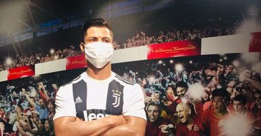 Cristiano Ronaldo's wax figure is seen wearing a mask in this photo in Istanbul, Turkey, July 8, 2020. (AA Photo)