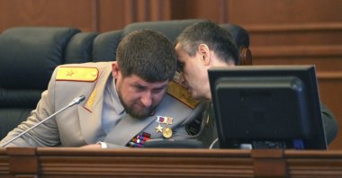 Chechen leader Ramzan Kadyrov (L) listens to then-Russian Interior Minister Rashid Nurgaliyev in the parliament in Grozny, Chechnya, Russia, Oct. 19, 2010. (Reuters Photo)