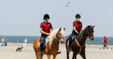 Police ride Haflinger horses in Izmir, Turkey, July 9, 2020. (AA Photo)