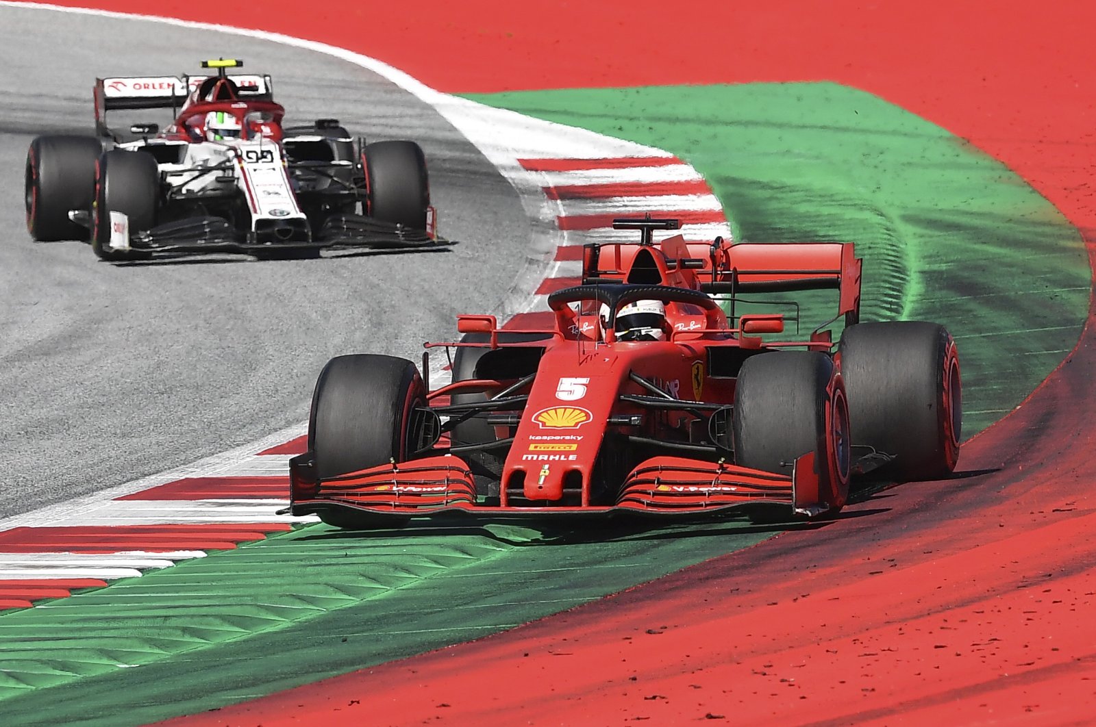 Ferrari driver Sebastian Vettel steers his car during the Austrian Formula One Grand Prix in Spielberg, Austria, July 5, 2020. (AP Photo)