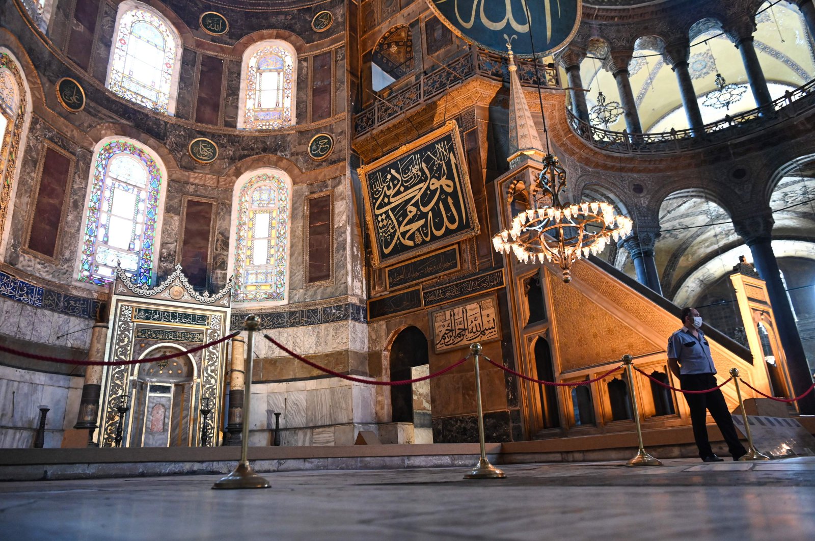 A security officer stands guard inside the Hagia Sophia Museum, Istanbul, Turkey, July 2, 2020. (AFP Photo)