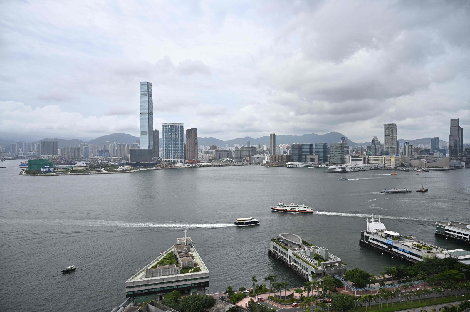 This general view shows the outlying island ferry piers along Victoria Harbor in the Central district in Hong Kong, July 9, 2020. (AFP Photo)