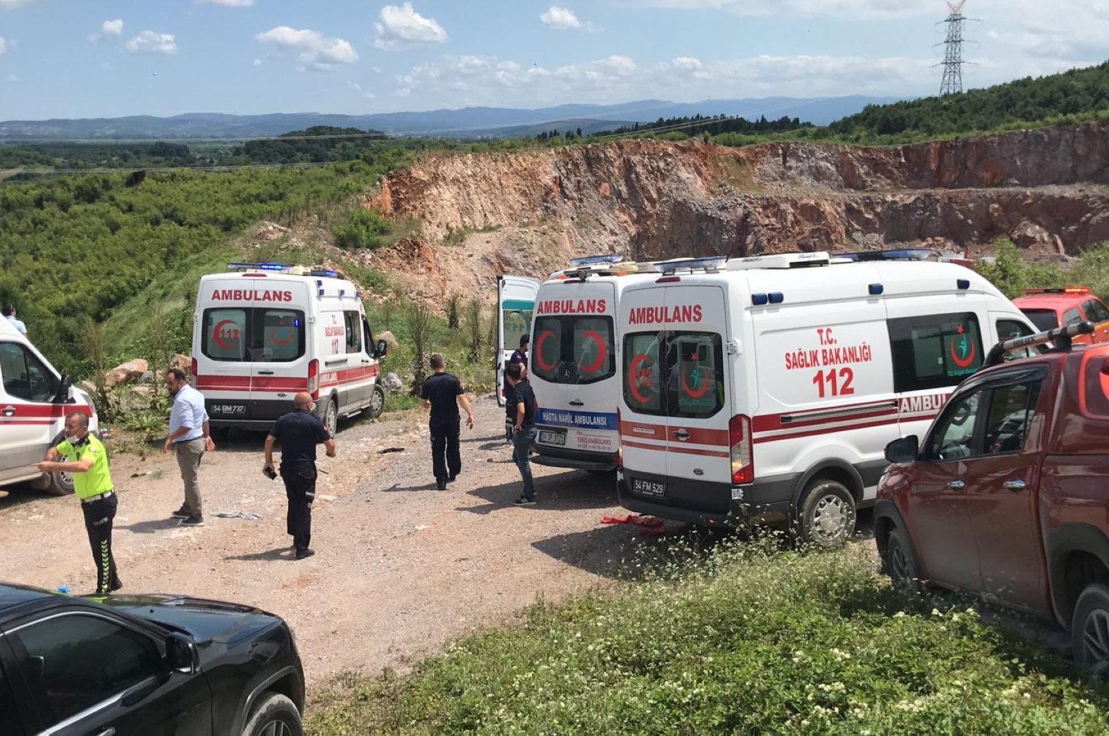 Ambulances are seen at the scene of the explosion, in Sakarya, Turkey, July 9, 2020. (IHA Photo)