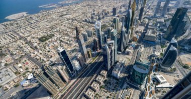 This picture, taken on during a government-organized plane tour, shows an aerial view of the Sheikh Zayed Road section of the E 11 highway in the Gulf emirate of Dubai, July 8, 2020. (AFP Photo)