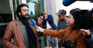 In this March 5, 2020 file photo, journalist and activist Omar Radi speaks after a hearing in Casablanca, Morocco. On Sunday, July 12, 2020, the Tel Aviv District Court rejected a request to strip the controversial Israeli spyware firm NSO Group of its export license over the suspected use of the company’s technology in targeting journalists, including Radi, and dissidents worldwide. (AP Photo)