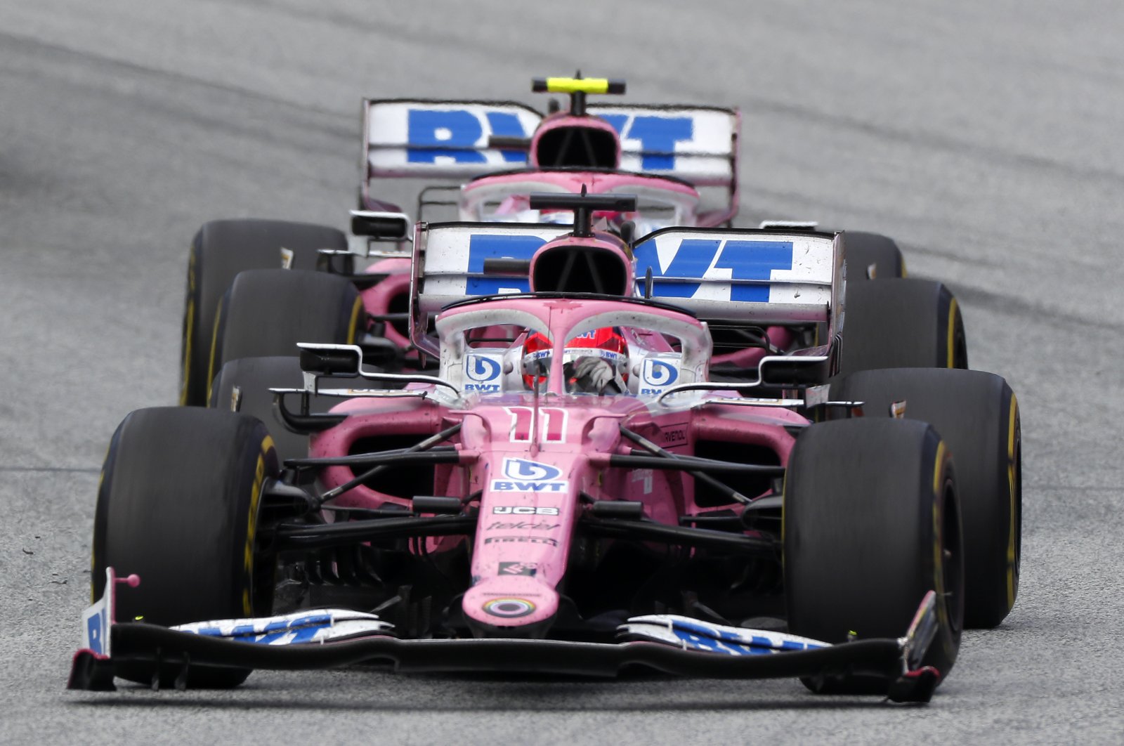 Racing Point driver Sergio Perez steers his car during the race in Spielberg, Austria, July 12, 2020. (AP Photo)