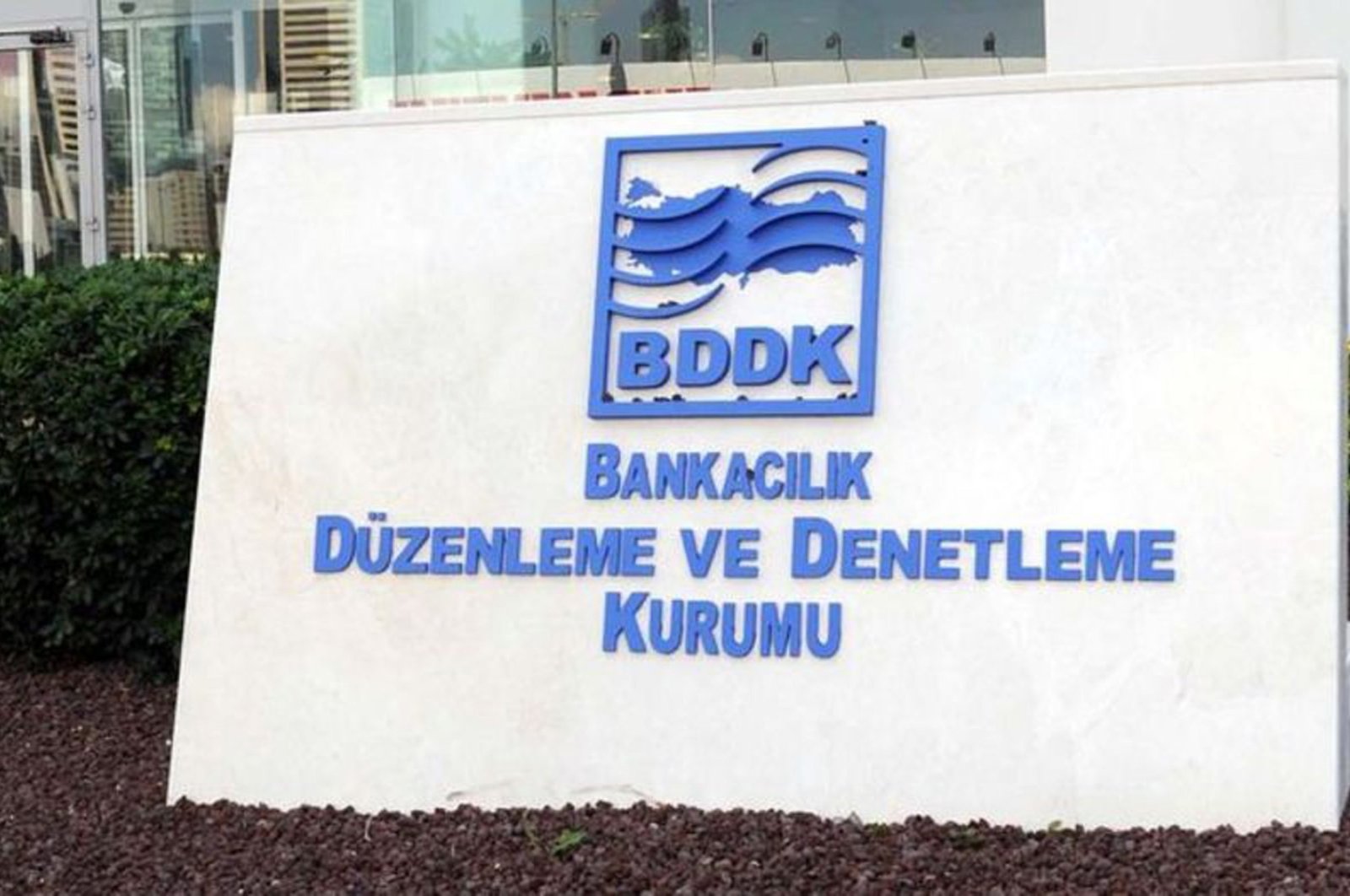 The Banking Regulation and Supervision Agency's (BDDK) logo is seen in front of its headquarters in Istanbul, Turkey, in this undated photo.