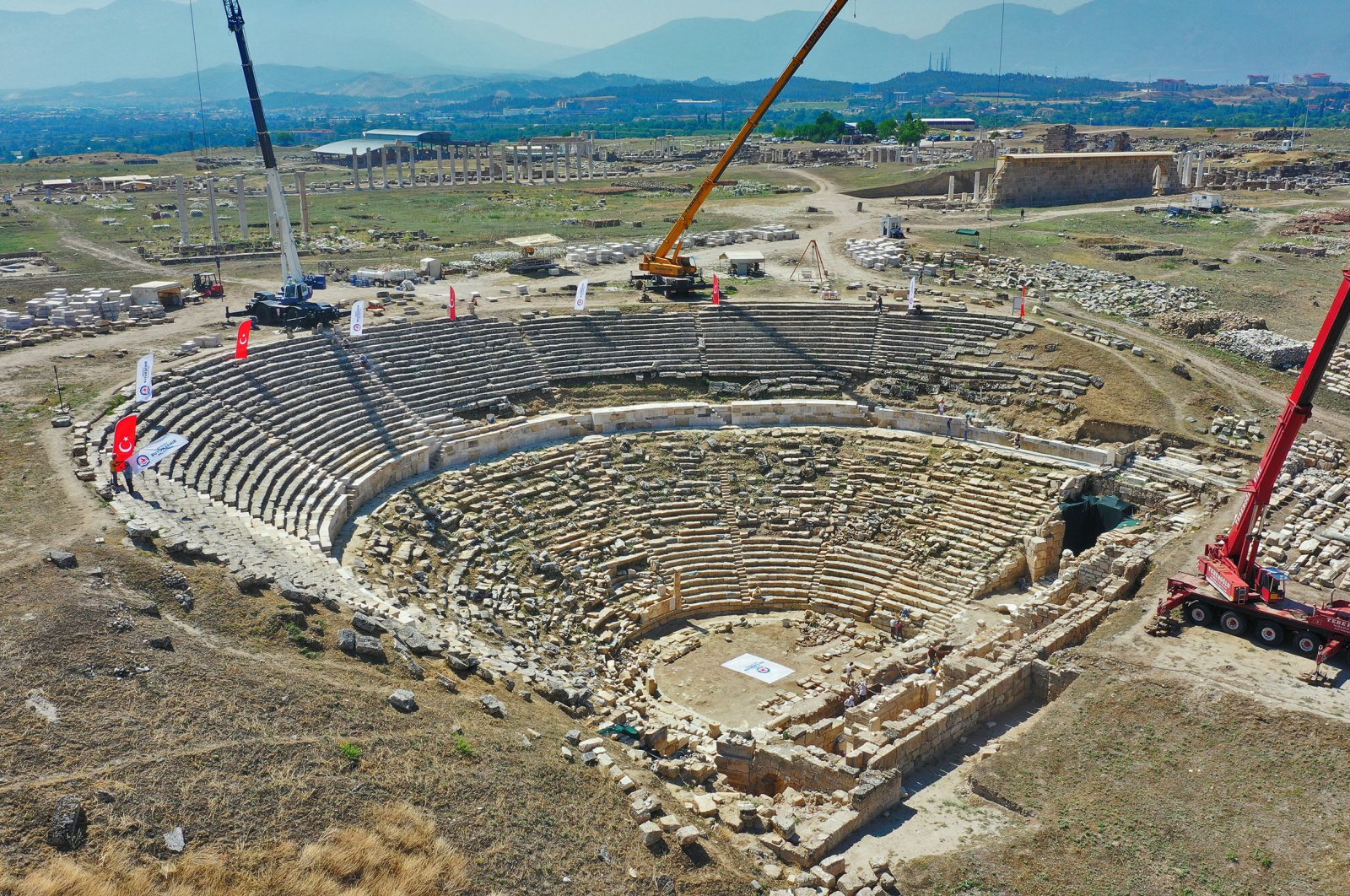 A photo from the restoration works at the Western Theater of the ancient city of Laodicea, Denizli, southwestern Turkey, July 13, 2020. (AA PHOTO)
