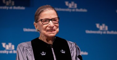 U.S. Supreme Court Justice Ruth Bader Ginsburg smiles during a reception where she was presented with an honorary doctoral degree at the University of Buffalo School of Law in Buffalo, New York, U.S., Aug. 26, 2019. (Reuters Photo)