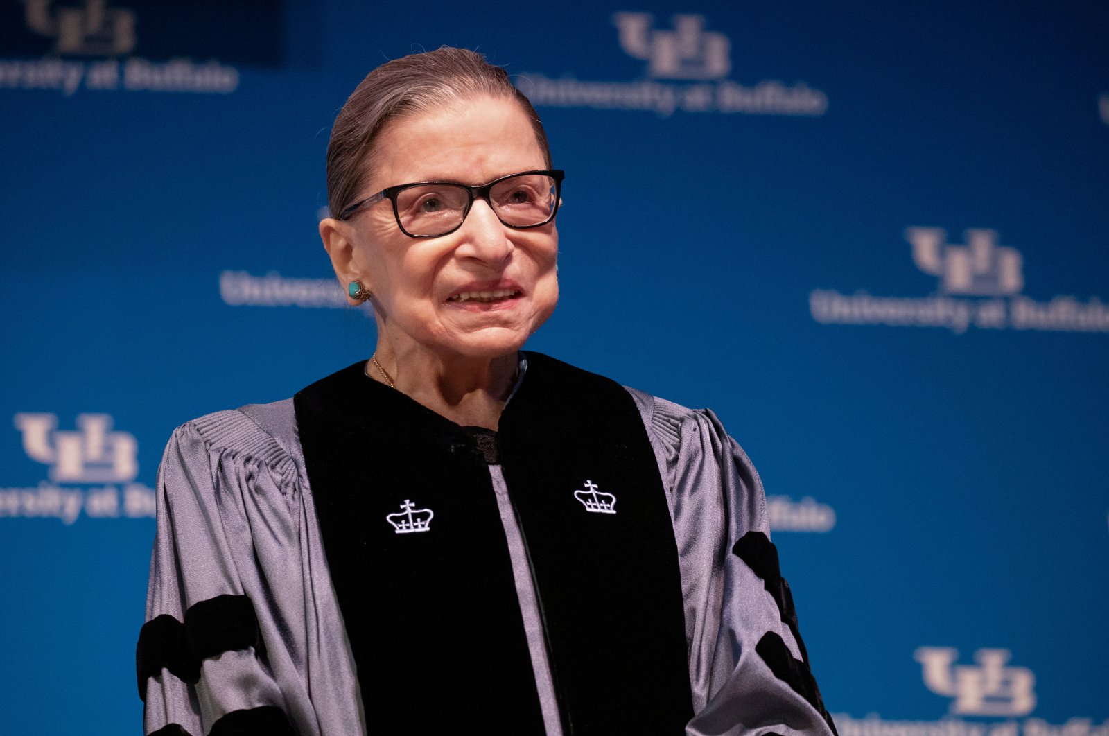 U.S. Supreme Court Justice Ruth Bader Ginsburg smiles during a reception where she was presented with an honorary doctoral degree at the University of Buffalo School of Law in Buffalo, New York, U.S., Aug. 26, 2019. (Reuters Photo)