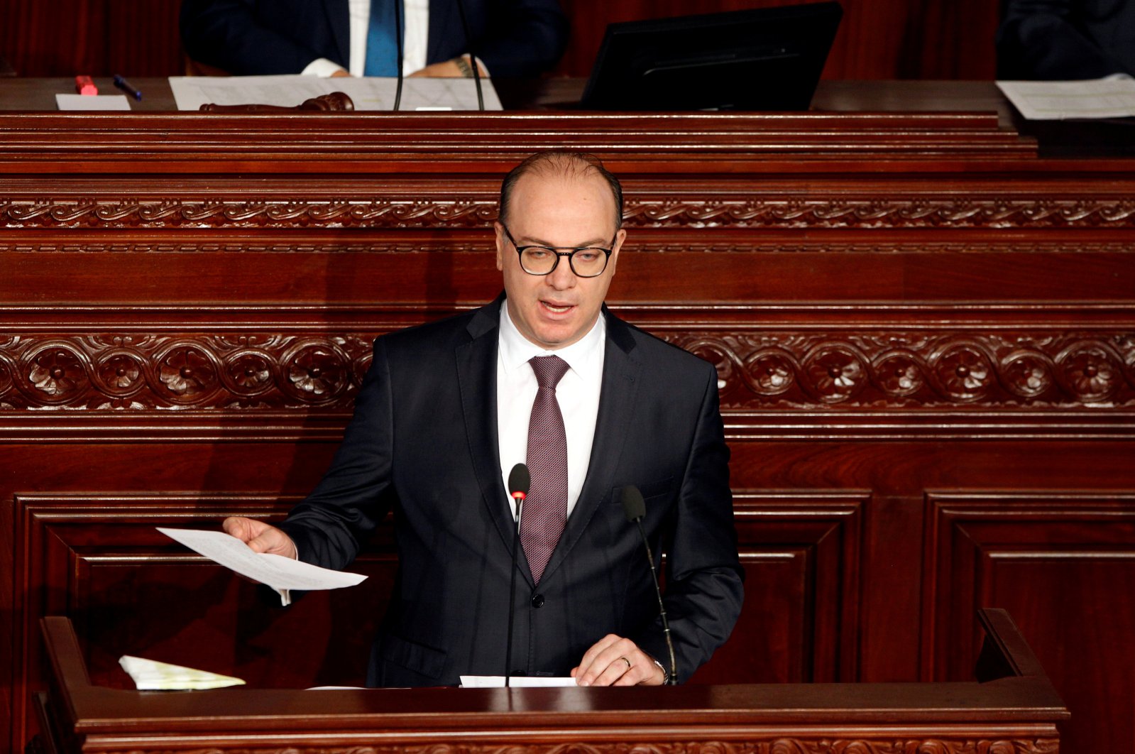 Tunisia's Prime Minister Elyes Fakhfakh speaks at the Assembly of People's Representatives, Tunis, Feb. 26, 2020. (REUTERS Photo)