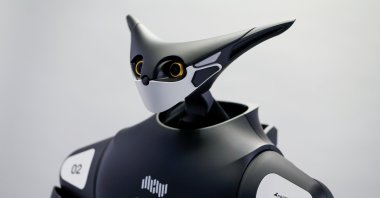 Telexistence's shelf-stocking avatar robot, designed to resemble a kangaroo and developed to work in a convenience store, is seen during a photo opportunity ahead of its unveiling in Tokyo, Japan on July 3, 2020. (Reuters Photo)