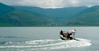 A speedboat races across Çıldır, a freshwater lake, in Ardahan, Turkey, July 12, 2020. (AA Photo)