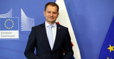 Slovakian Prime Minister Igor Matovic poses for press after a meeting with the President of the European Commission Ursula von der Leyen in Brussels, July 16, 2020. (AA)
