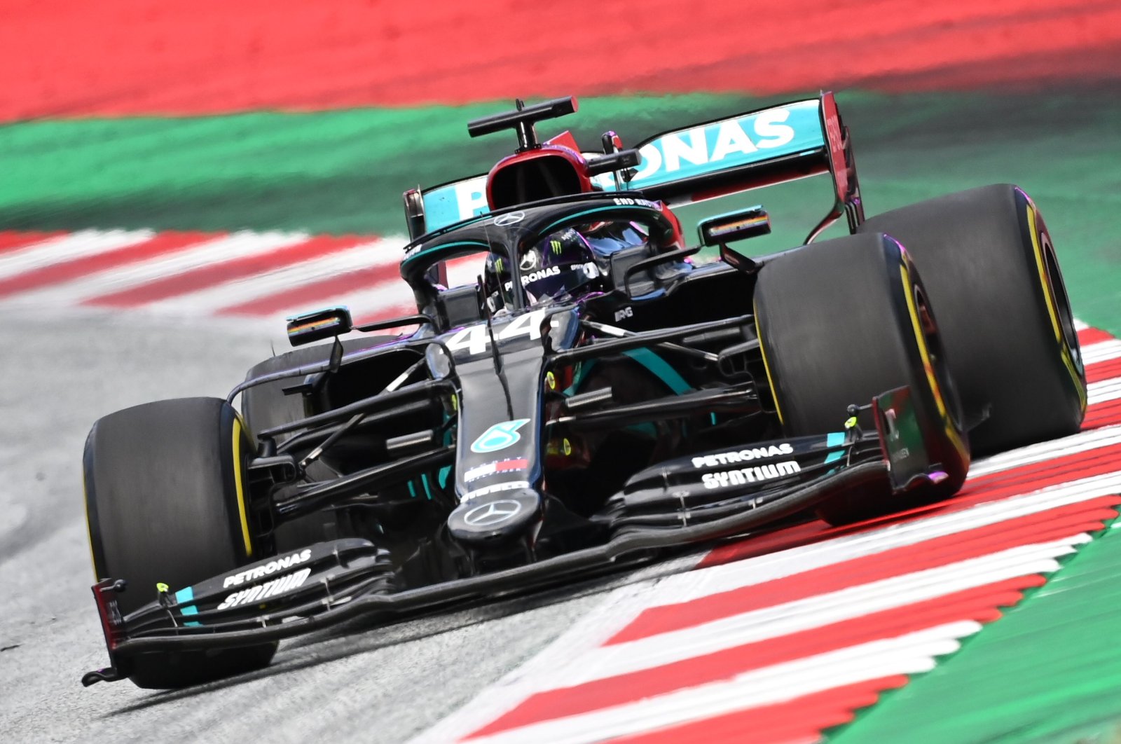 Mercedes' Lewis Hamilton steers his car during the F1 Styrian Grand Prix race in Spielberg, Austria, July 12, 2020. (AFP Photo)