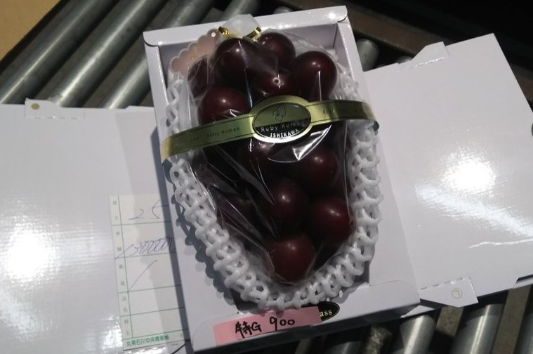 A bunch of Ruby Roman grapes to be sold in Japan, July 16, 2020. (IHA Photo)