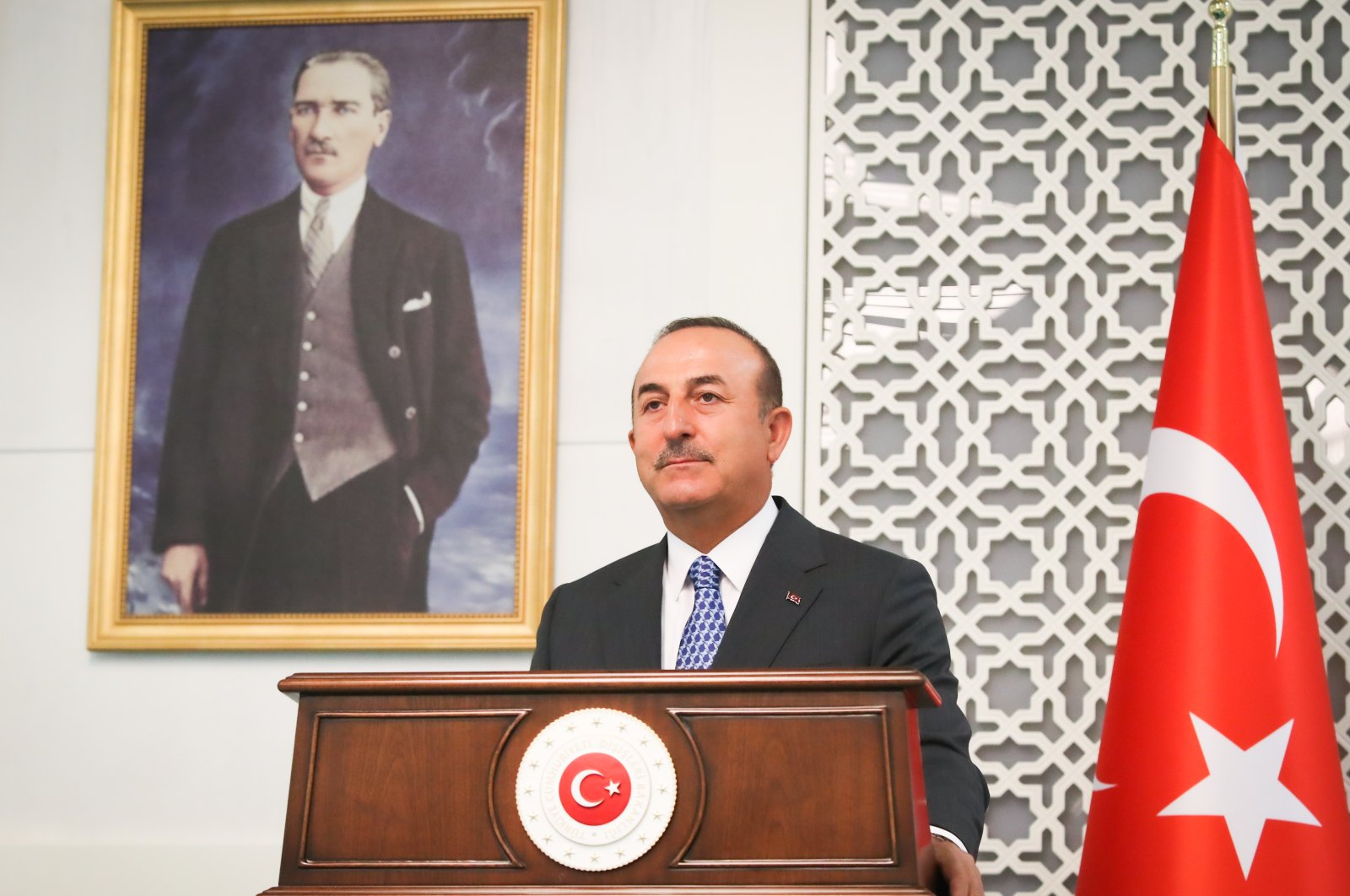 Foreign Minister Mevlüt Çavuşoğlu speaks at a joint press conference with his Maltese counterpart Evarist Bartolo, July 17, 2020. (AA) 