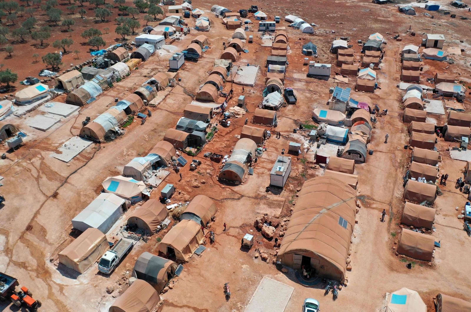 An aerial view of a camp for displaced Syrians from Idlib and Aleppo provinces, near the town of Maaret Misrin, northwestern Idlib province, Syria, July 11, 2020. (AFP Photo)