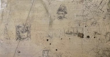 Some inscriptions written on the walls of the Galata House by the prisoners when the place was used as outpost are seen in this photo, July 16, 2020. (AA PHOTO)