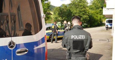Emergency services and police block off the access to the Ramsbach district of Oppenau, Germany, July 17, 2020. (AP Photo)