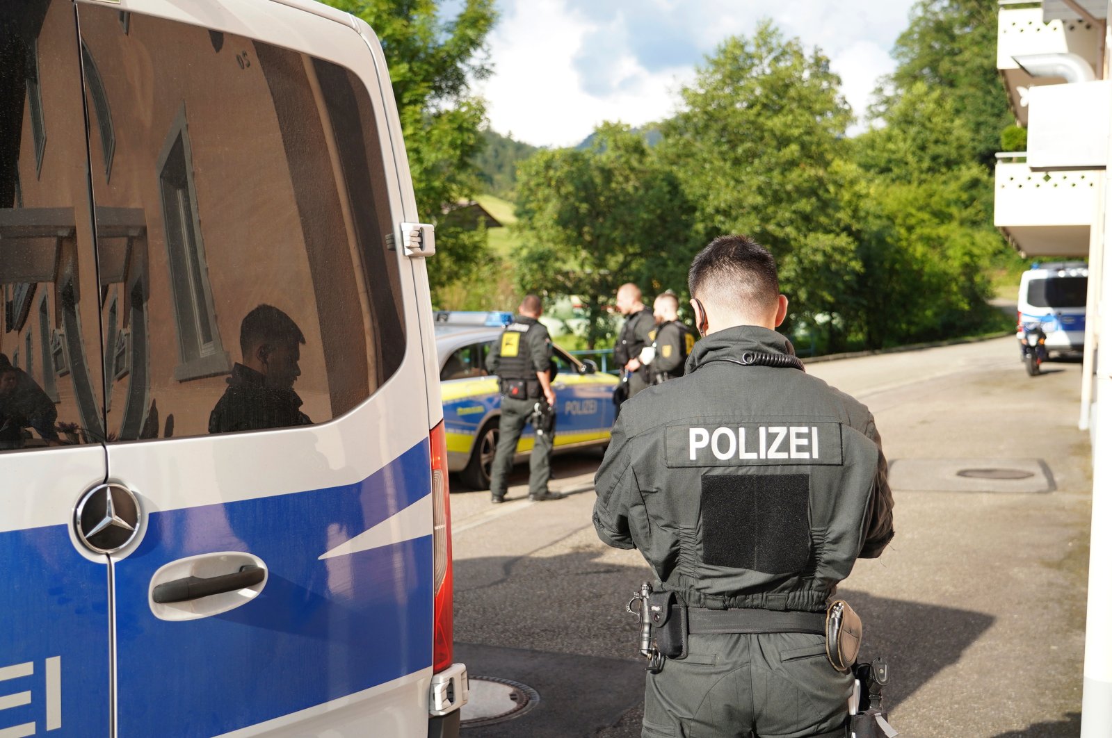 Emergency services and police block off the access to the Ramsbach district of Oppenau, Germany, July 17, 2020. (AP Photo)