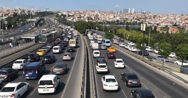 Cars are seen on a highway near the Haliç Bridge in Istanbul, July 18, 2020. (AA Photo)