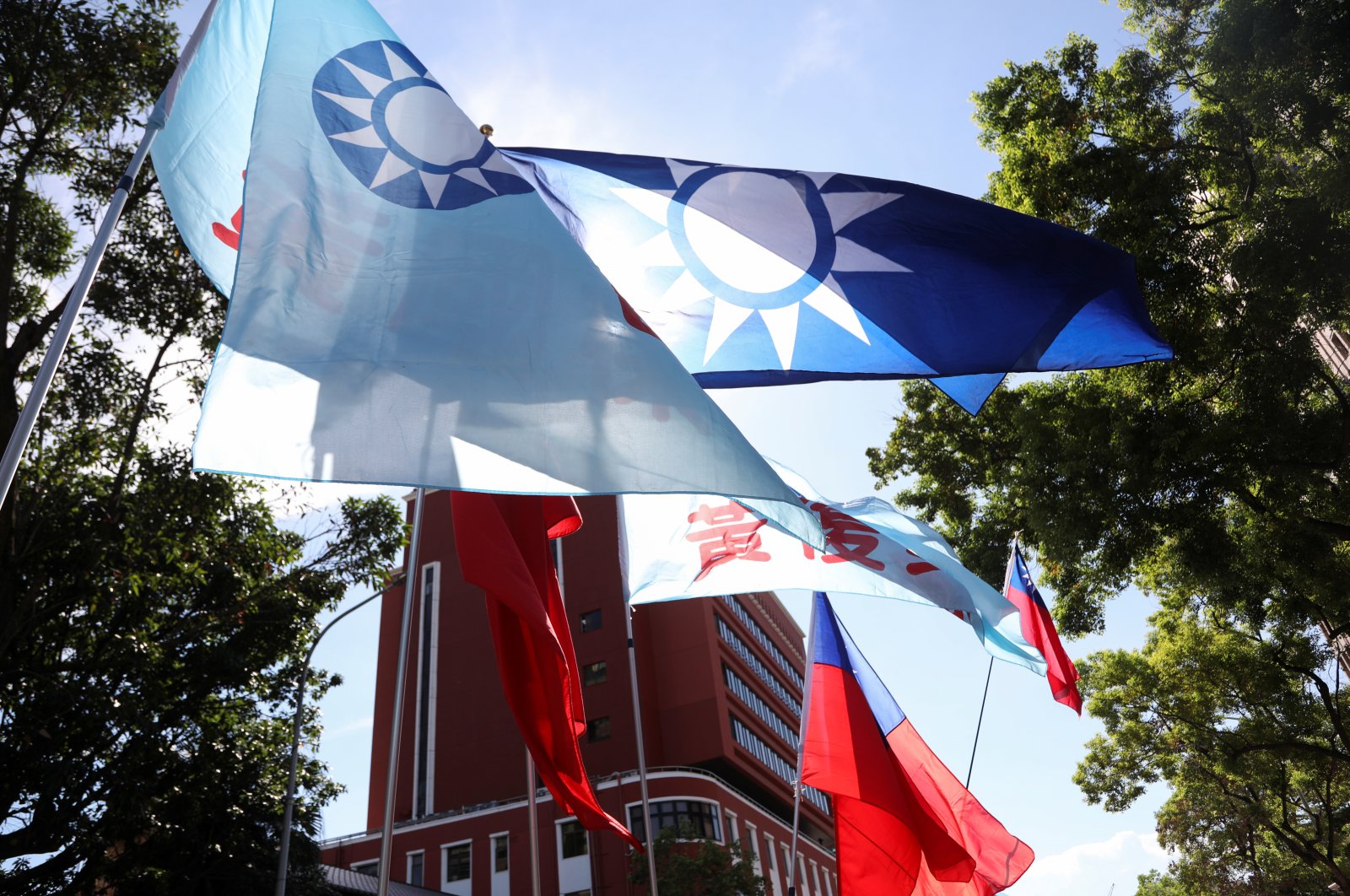 A Taiwan flag waves as people protest against the nomination of Chen Chu to head the Control Yuan, an independent government watchdog, outside the parliament building in Taipei, Taiwan, July 17, 2020. (Reuters Photo)