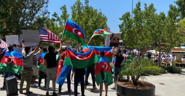 Azerbaijanis during a protest in Los Angeles, California, U.S., July 22, 2020 (AA Photo)