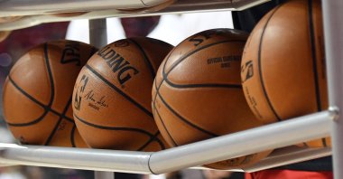 Basketballs lay in a ball rack before a game between the Washington Wizards and the New Orleans Pelicans during the 2019 NBA Summer League at the Thomas & Mack Center in Las Vegas, Nevada, U.S., July 5, 2019. (AFP Photo)