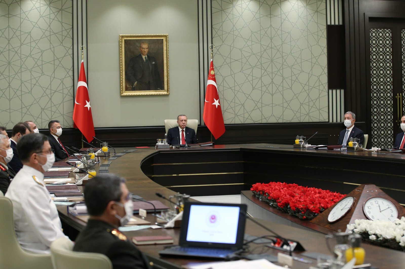 President Recep Tayyip Erdoğan and other high-ranking officials attend a Supreme Military Council meeting in the Presidential Complex, Ankara, Turkey, July 23, 2020. (AA Photo)