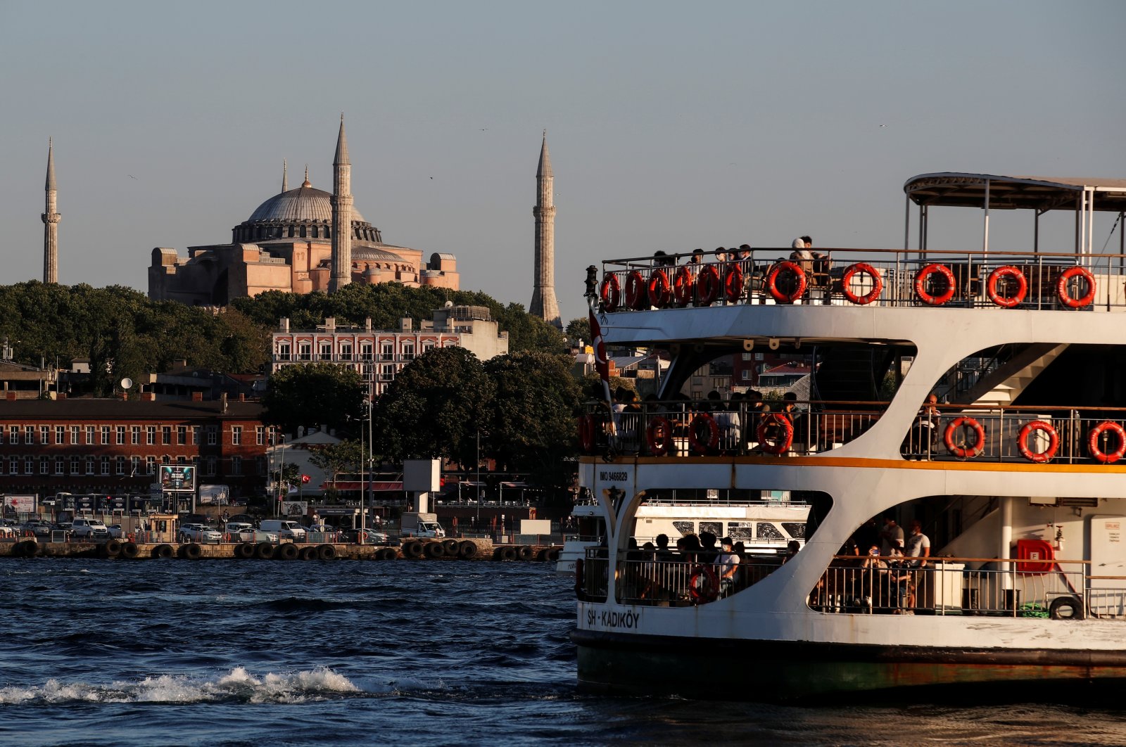 A ferry sails through the waters of the Marmara Sea as Hagia Sophia stands in the background in Istanbul, July 22, 2020. (Reuters Photo)