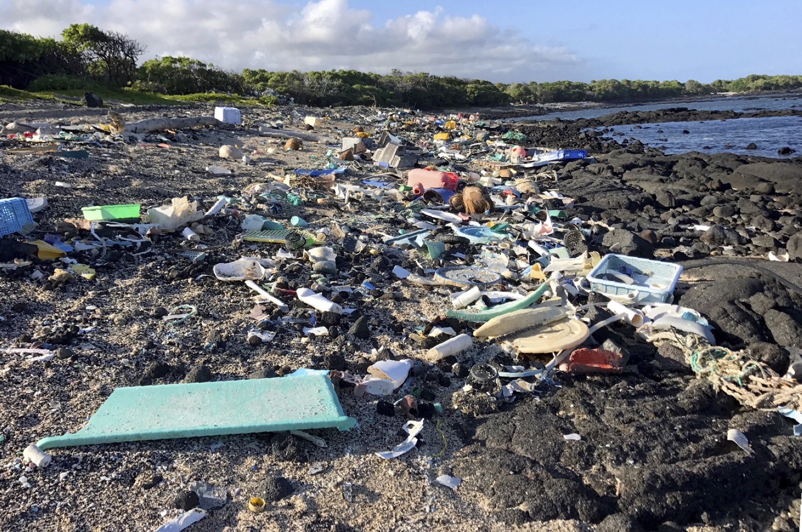 This photo provided by the Hawaii Wildlife Fund shows the beach at Kamilo Point in Naalehu, Hawaii, before a cleanup event, August 2018. (AP Photo)