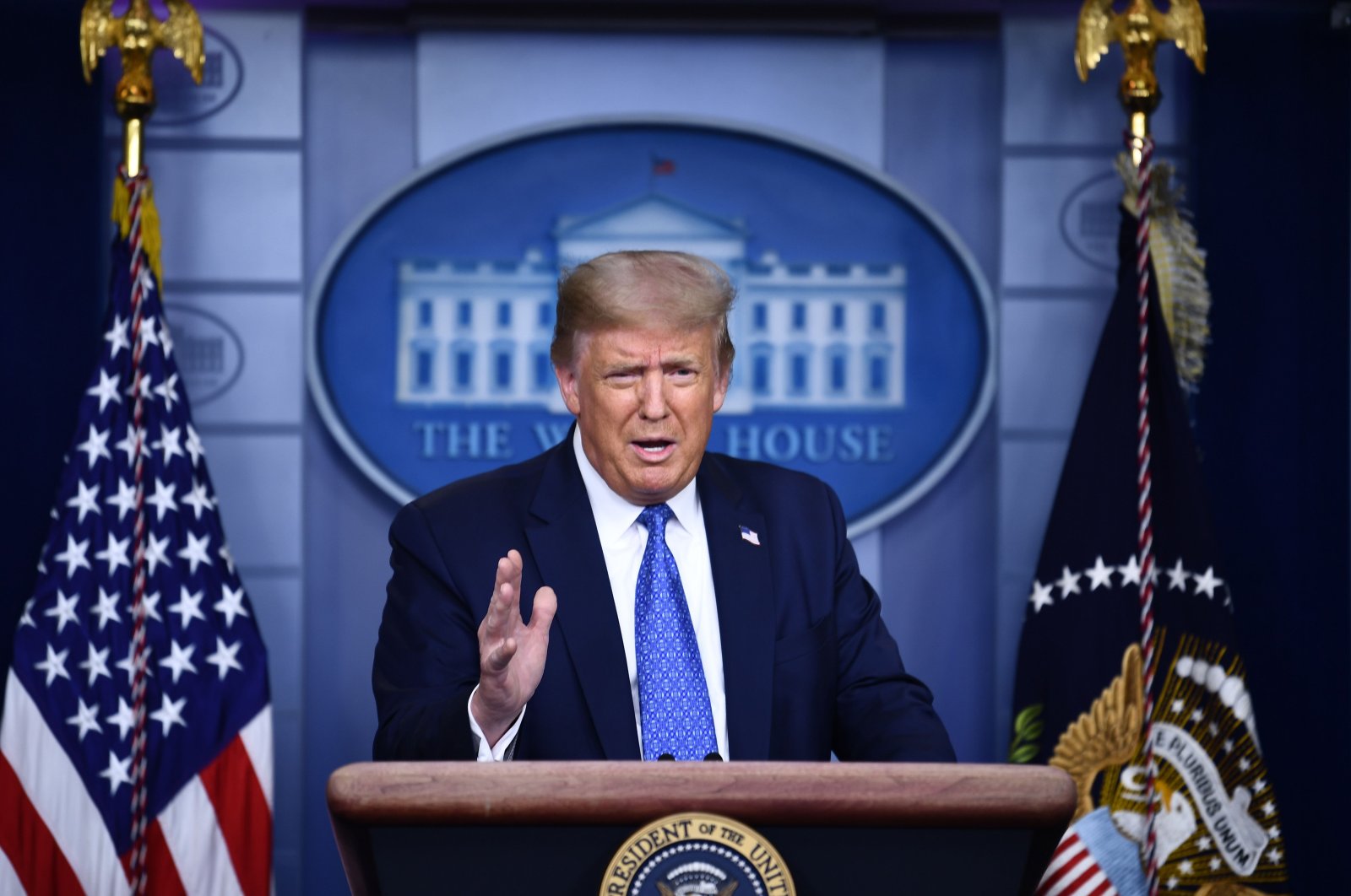 U.S. President Donald Trump speaks to the press during the renewed briefing of the Coronavirus Task Force in the Brady Briefing Room of the White House in Washington, DC, on July 22, 2020. (AFP Photo)