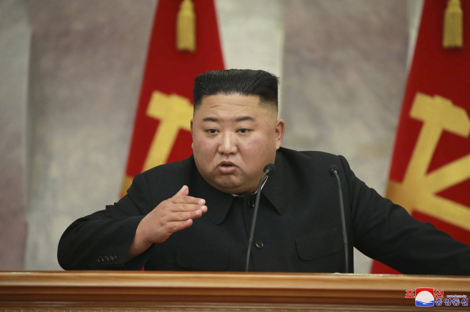 In this photo provided by the North Korean government, North Korean leader Kim Jong Un speaks during an enlarged meeting of the Central Military Commission of the Workers' Party of Korea in Pyongyang, North Korea Saturday, July 18, 2020. (AP Photo)