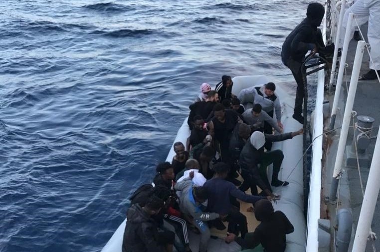The Turkish Coast Guard rescues 36 asylum seekers off the Aegean coast in Çanakkale's Ayvacık district, western Turkey, June 8, 2020. (AA Photo)