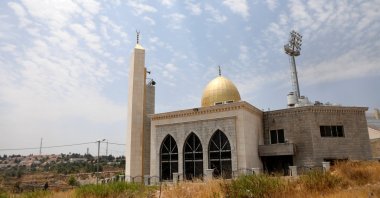 Evidence of arson can be seen on the facade of a mosque in al-Bireh in the Israeli-occupied West Bank, July 27, 2020. (REUTERS Photo)