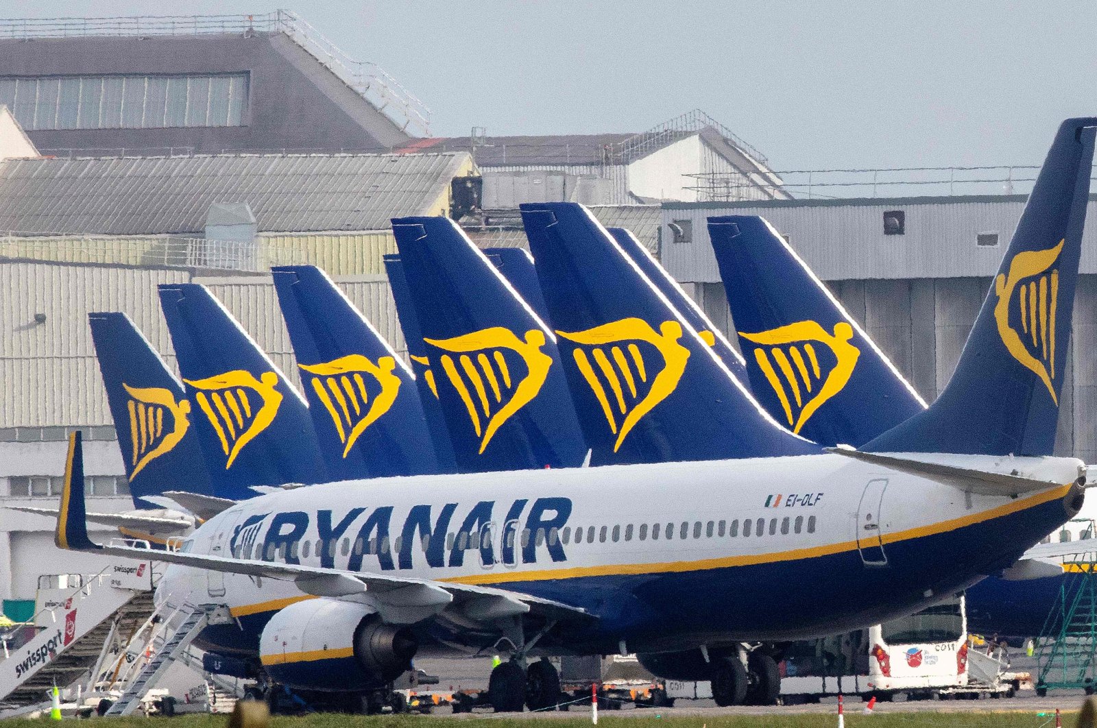 Ryanair passenger jets sit on the tarmac at the Dublin airport, March 23, 2020.(AFP Photo)