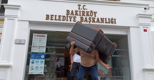 Bakırköy District Municipality's furniture is seized over its failure to pay a debt to a cleaning company, Istanbul, Turkey, July 27, 2020. (AA Photo)