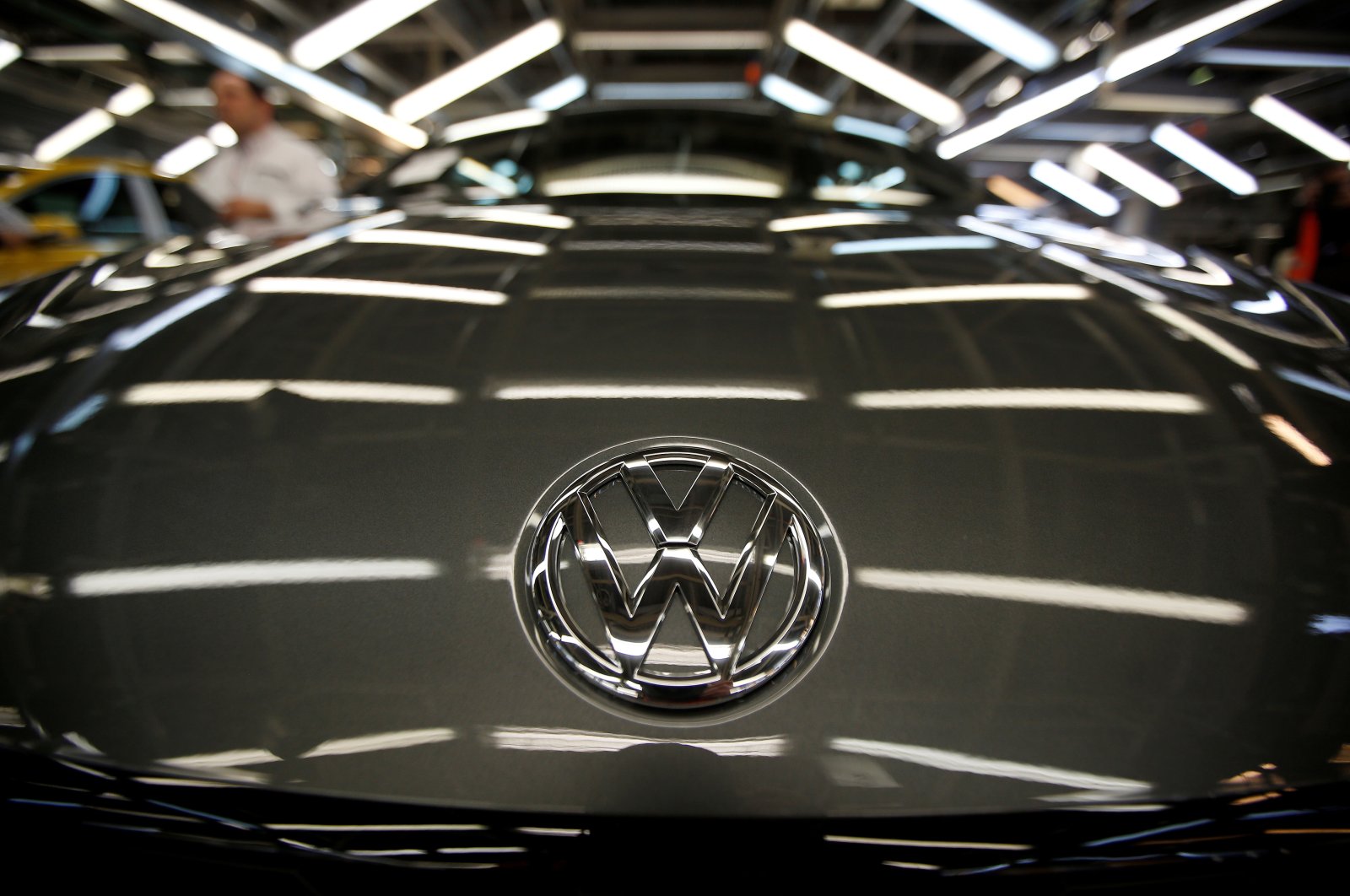 Volkswagen's logo is seen on a car on an assembly line at the carmaker's factory in Palmela, Portugal, Dec. 9, 2016. (Reuters Photo)
